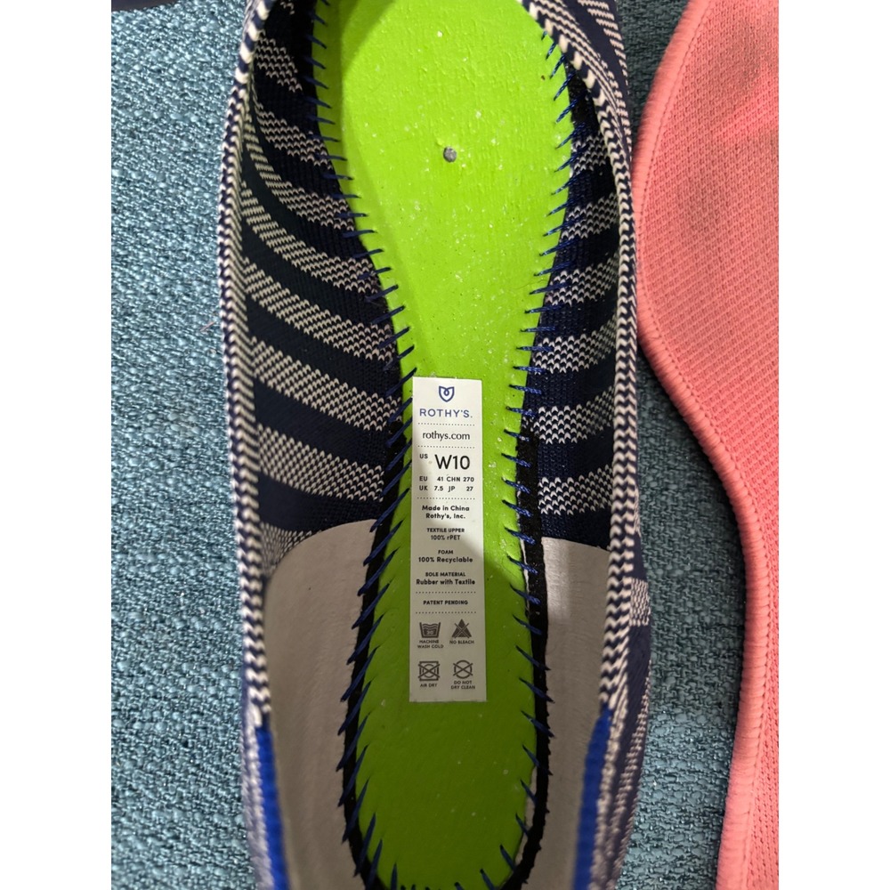 Rothys The Point Navy White Nautical Stripe Pointed Toe Flats Womens 10 - Picture 5 of 5